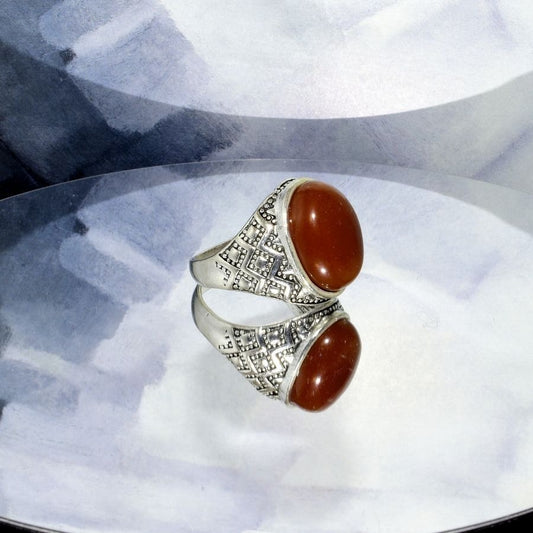 Iker Paragon Mens Etched Silver Ring Sienna Red Moonstone Simulate