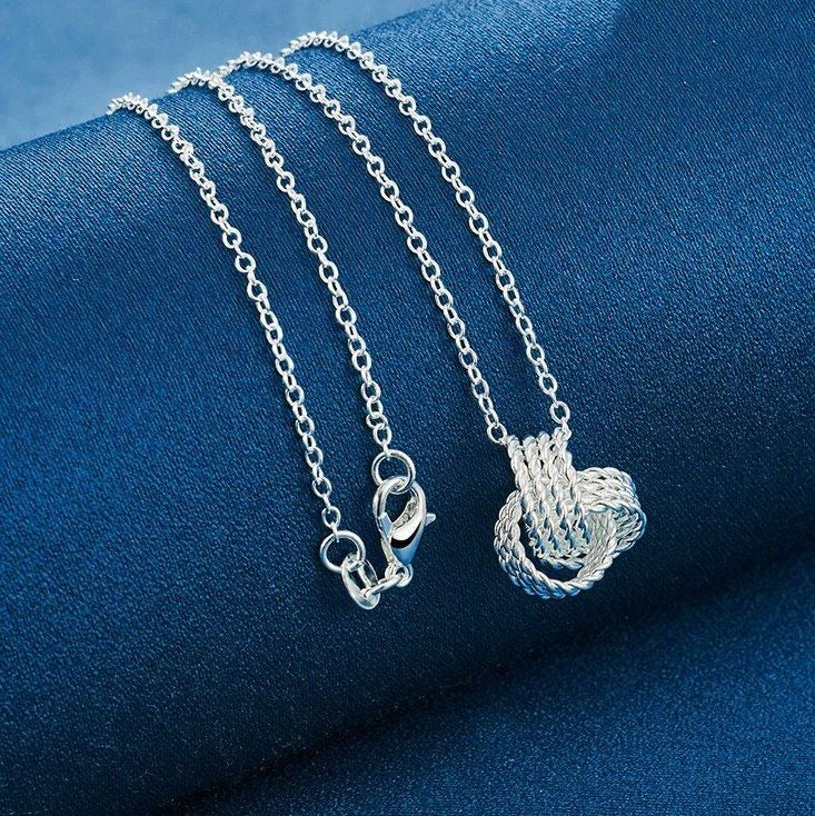Delanie Love Knot Pendant Necklace Elegant Ribbon Design Silver Gift Boxed
