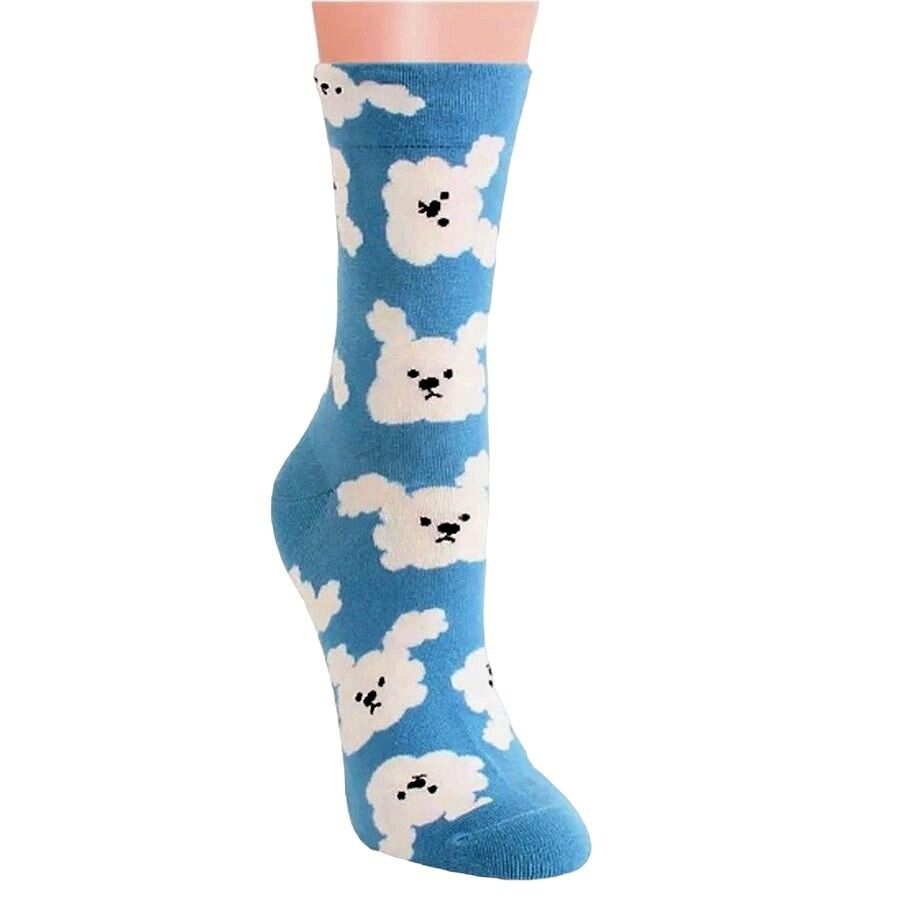 Andi Larose Womens Puppy Dog Pattern Socks White on Blue Gift Packaged