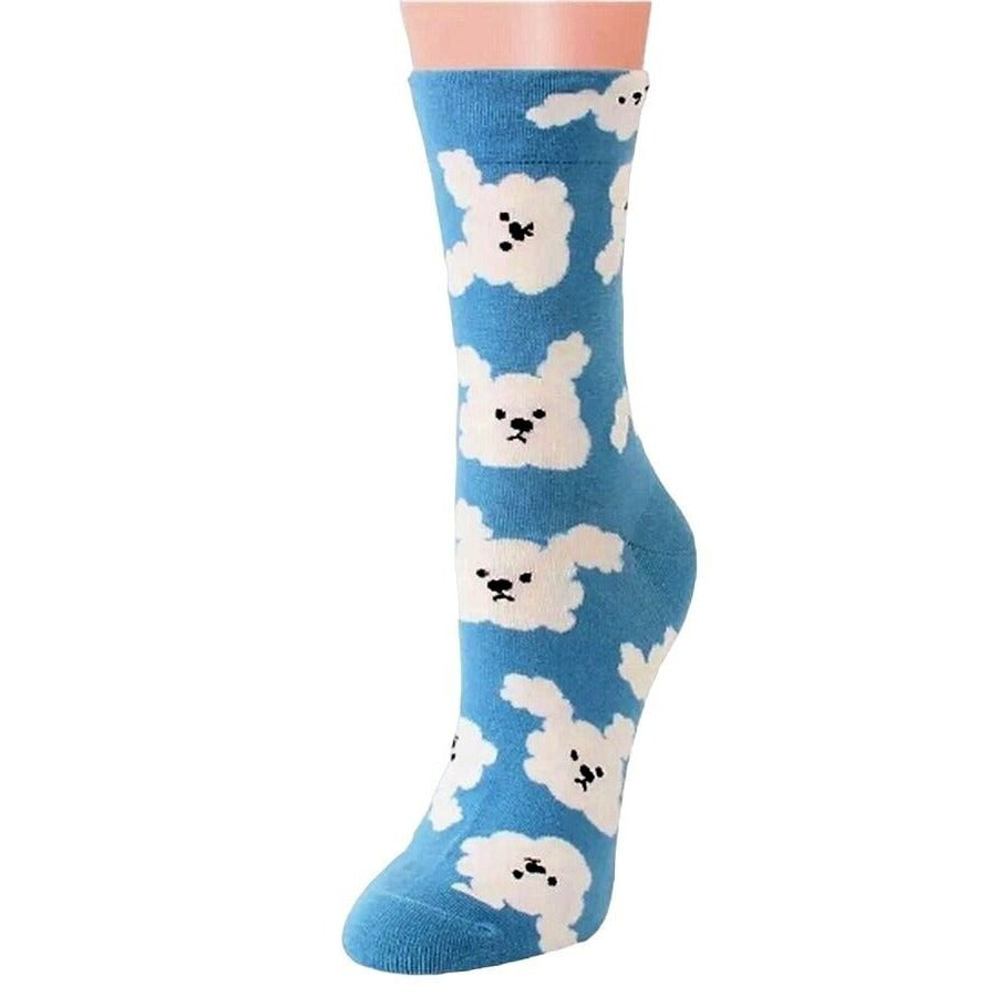 Andi Larose Womens Puppy Dog Pattern Socks White on Blue Gift Packaged