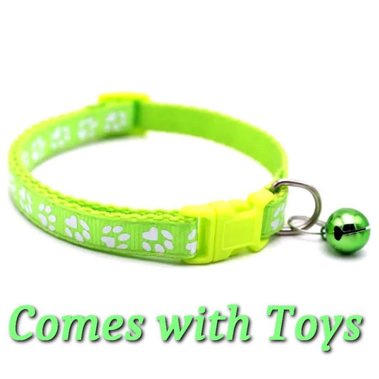 Sweet Heart Paw Print Lime Green Cat Collar with Bell and Toys Gift Package