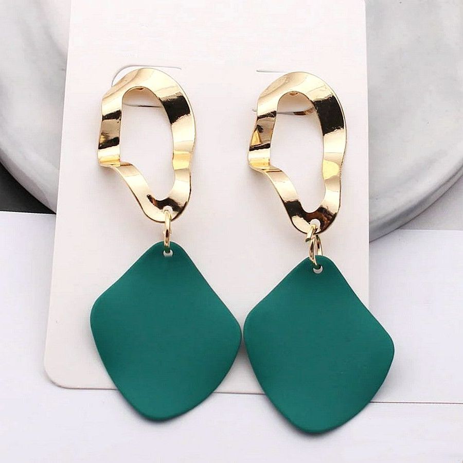 Charlee Tahlia Green Rhombus Petal Geo Drop Gold Oval Earrings Gift Packaged