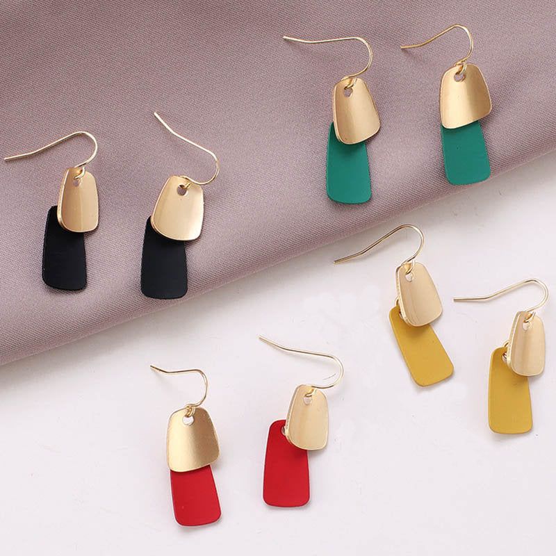 Emmie Jaise Green and Gold Double Layer Petal Dangle Hook Earrings Gift Packaged