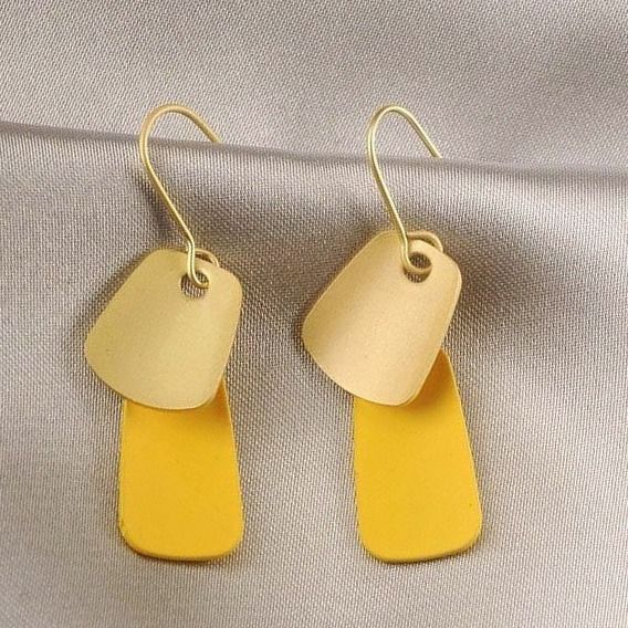 Emmie Jaise Green and Gold Double Layer Petal Dangle Hook Earrings Gift Packaged