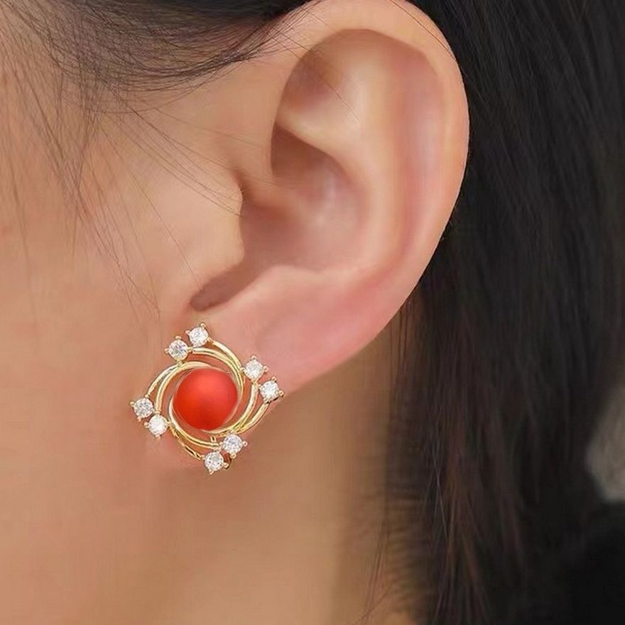 Vienna Swirl Persimmon Red Pearl Earrings