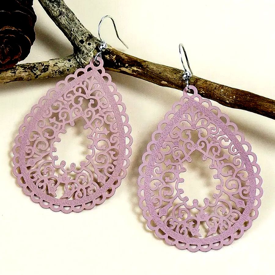 Ophelia Filigree Teardrop Water Drop Dangle Earrings Dusty Pink Gift Packaged