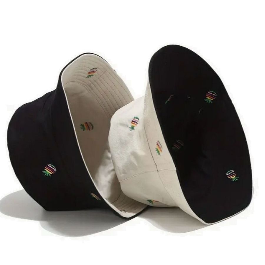 Everlynn Pineapple Embroidered Reversible Bucket Hat Tan Black Gift Packaged