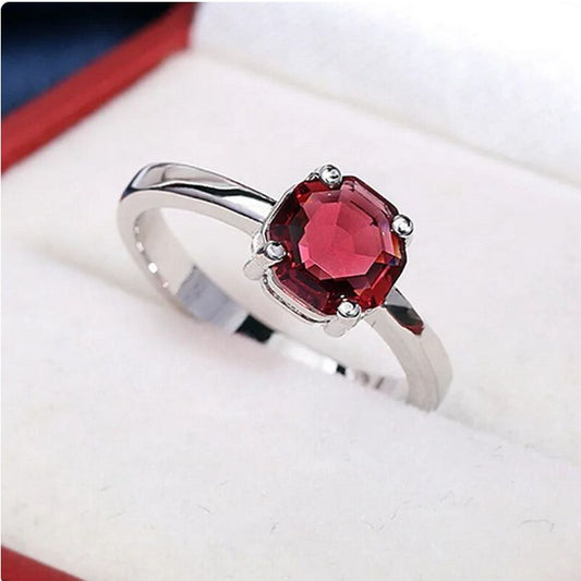 Cecilia Rose Womens Red Octagon Crystal Silver Ring Size 8 Gift Boxed