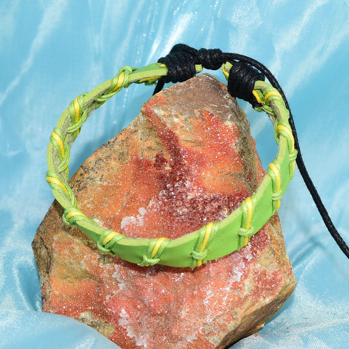 Green Punch Weave Hemp Leather Bracelet Sweet Green Unisex Gift Packaged