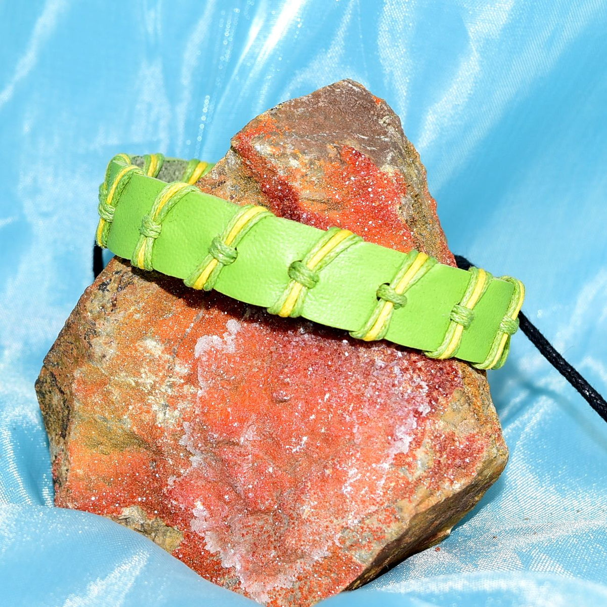 Green Punch Weave Hemp Leather Bracelet Sweet Green Unisex Gift Packaged