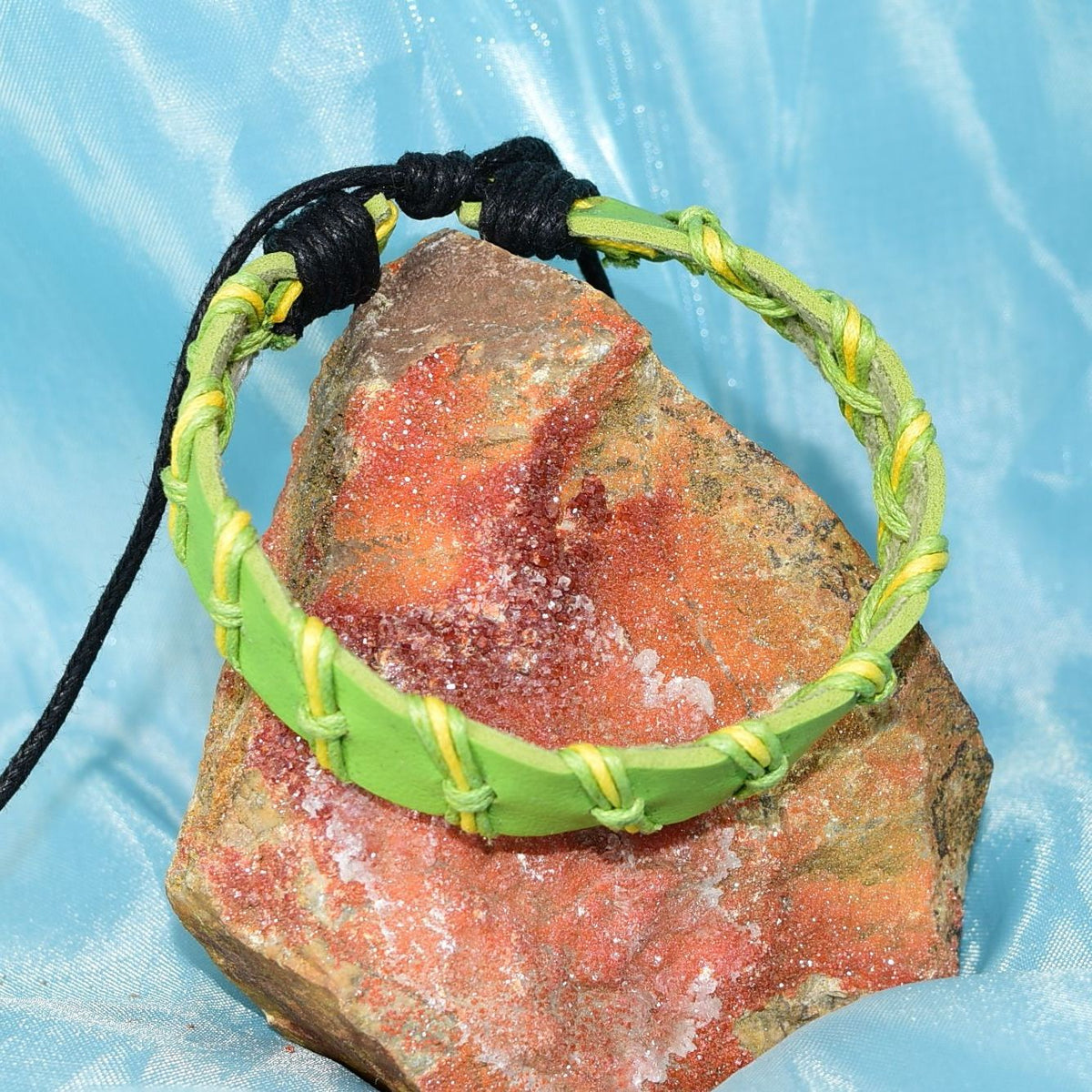 Green Punch Weave Hemp Leather Bracelet Sweet Green Unisex Gift Packaged