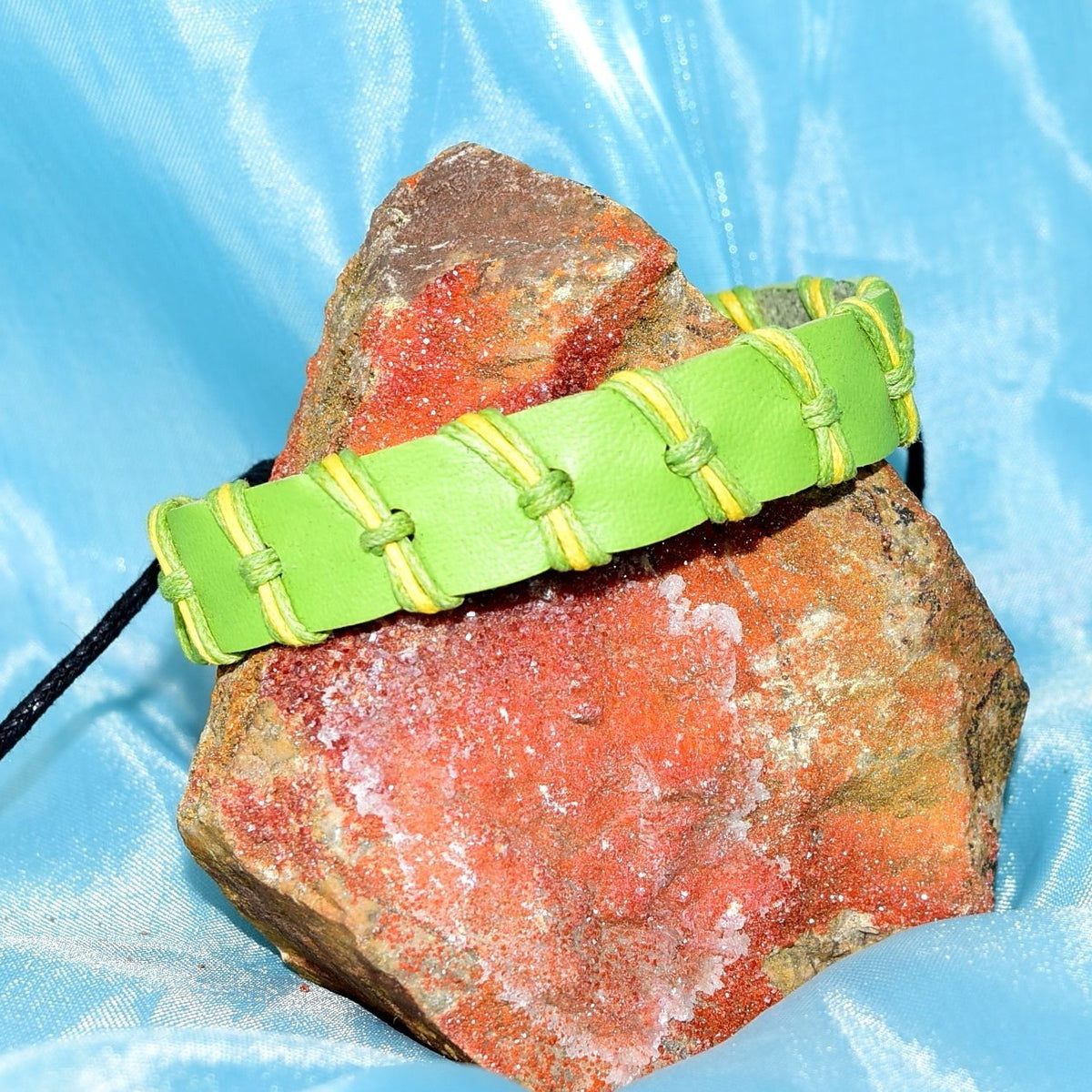 Green Punch Weave Hemp Leather Bracelet Sweet Green Unisex Gift Packaged