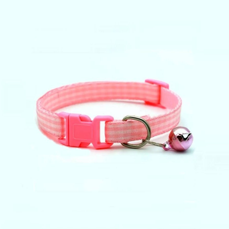 Jamie Jase Pink Gingham Plaid Bell Accented Cat Collar with Toys Gift Package