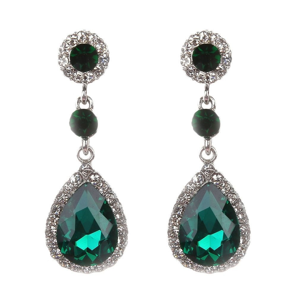 Anella Teardrop Water Drop Dangle Emerald Green Crystal Earrings Gift Boxed