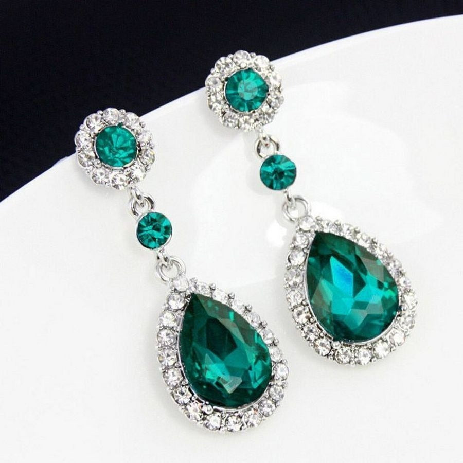 Anella Teardrop Water Drop Dangle Emerald Green Crystal Earrings Gift Boxed