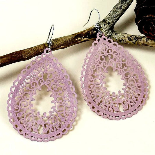 Ophelia Filigree Teardrop Water Drop Dangle Earrings Dusty Pink