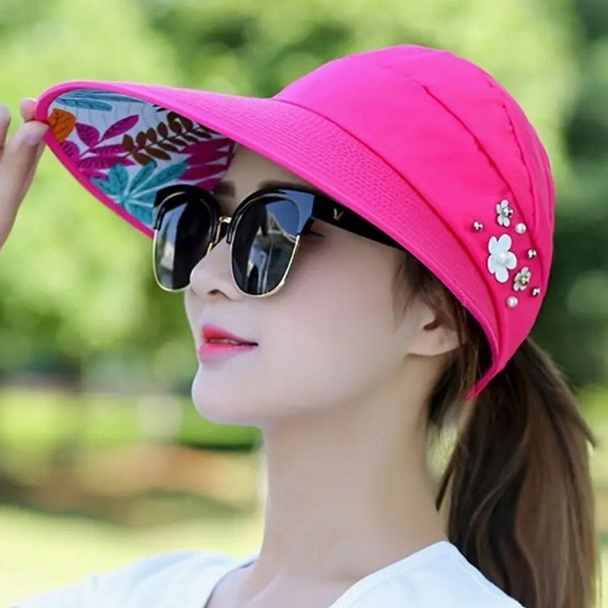 Penelope Skye Wide Brim Sun Visor Style Hat in Bright Hot Pink Gift Packaged