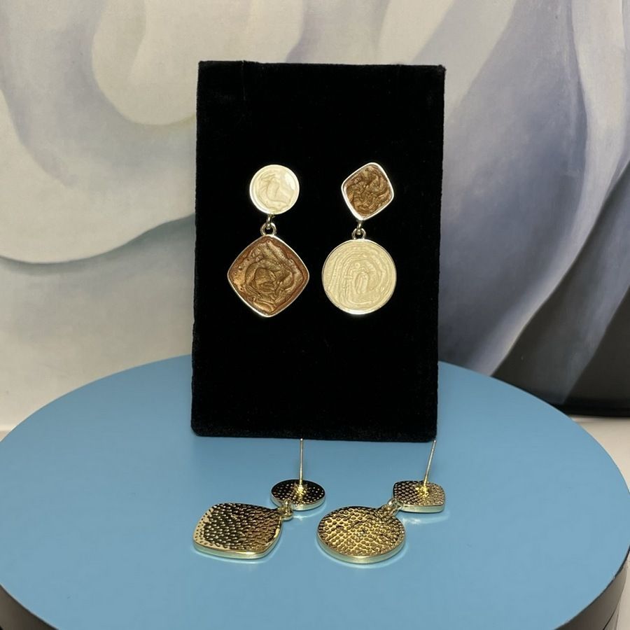 Alina Ellison Enamel Sheen Geo Dangle Earrings Blue Hues Gold Gift Packaged