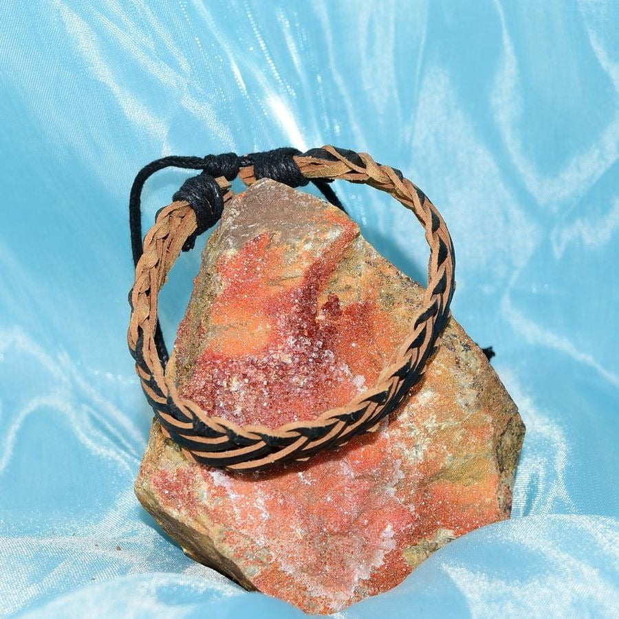 Delta Weathered Weaved Sliding Tie Leather Bracelet Black Gift Packaged