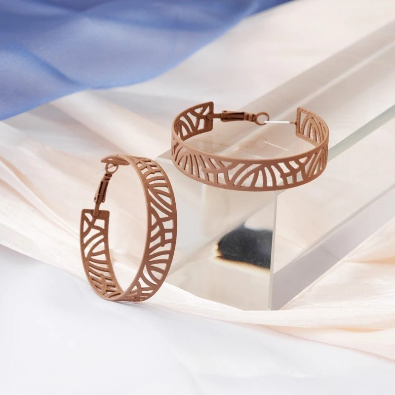 Tristen Shayelle Colorful Abstract Large Hoop Earrings Brown Gift Packaged