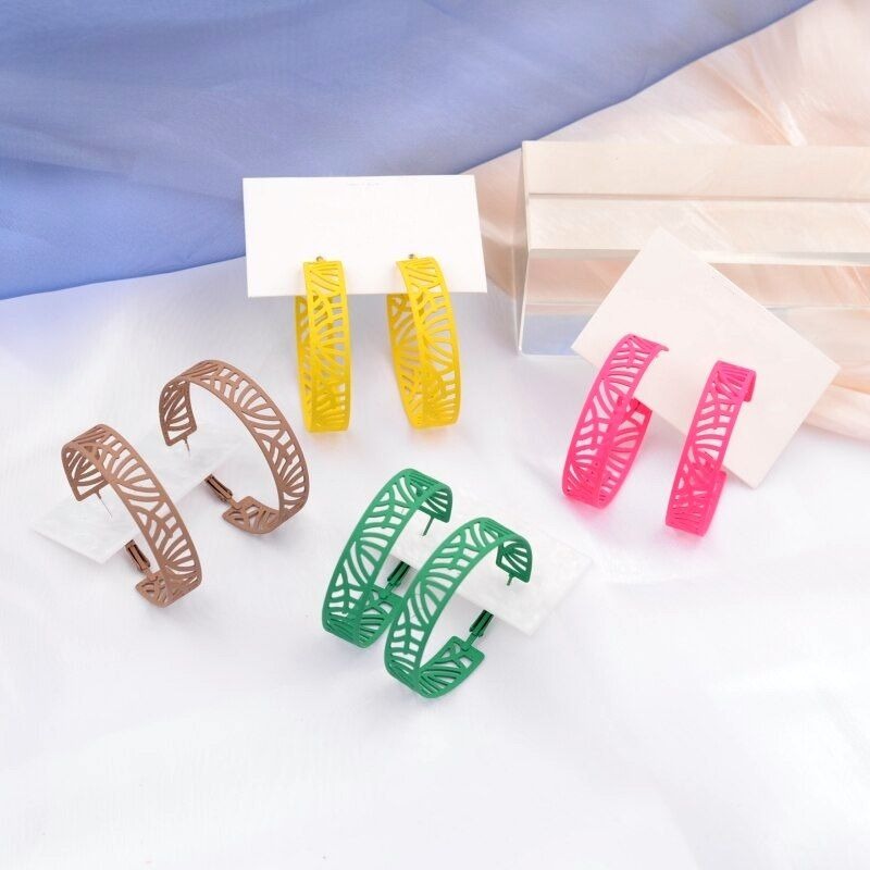 Tristen Shayelle Colorful Abstract Large Hoop Earrings Brown Gift Packaged