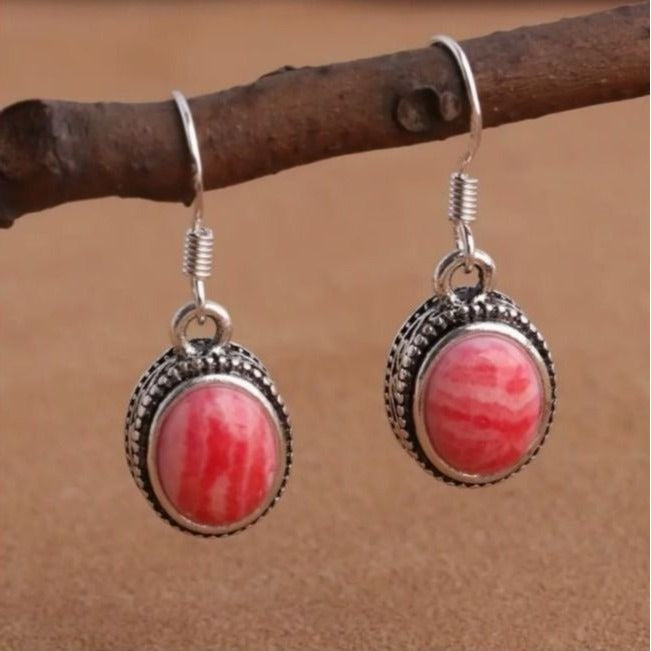 Luella Thulite Silver Dangle Earrings Red Pink