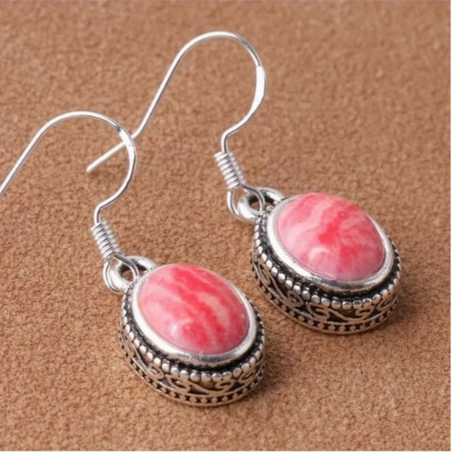 Luella Thulite Silver Dangle Earrings Red Pink