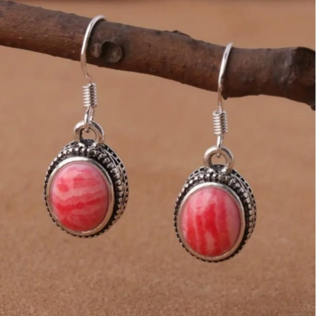 Luella Thulite Silver Dangle Earrings Red Pink