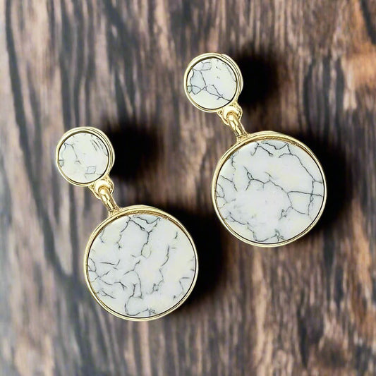 Aidan Esher White Marbled Flat Circle Dangle Earrings Gift Packaged