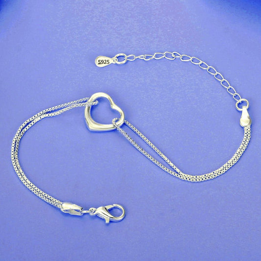 Minimalist Open Heart Double Chain 925 Sterling Silver Marianah Love Bracelet