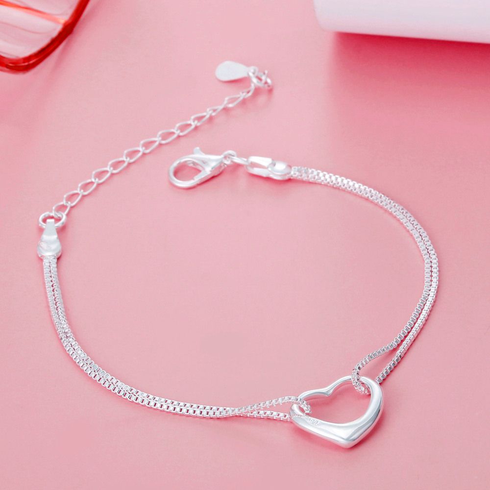 Minimalist Open Heart Double Chain 925 Sterling Silver Marianah Love Bracelet