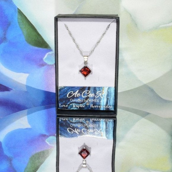 Mia Sincerity Red Garnet 925 Sterling Silver Necklace Gift Boxed
