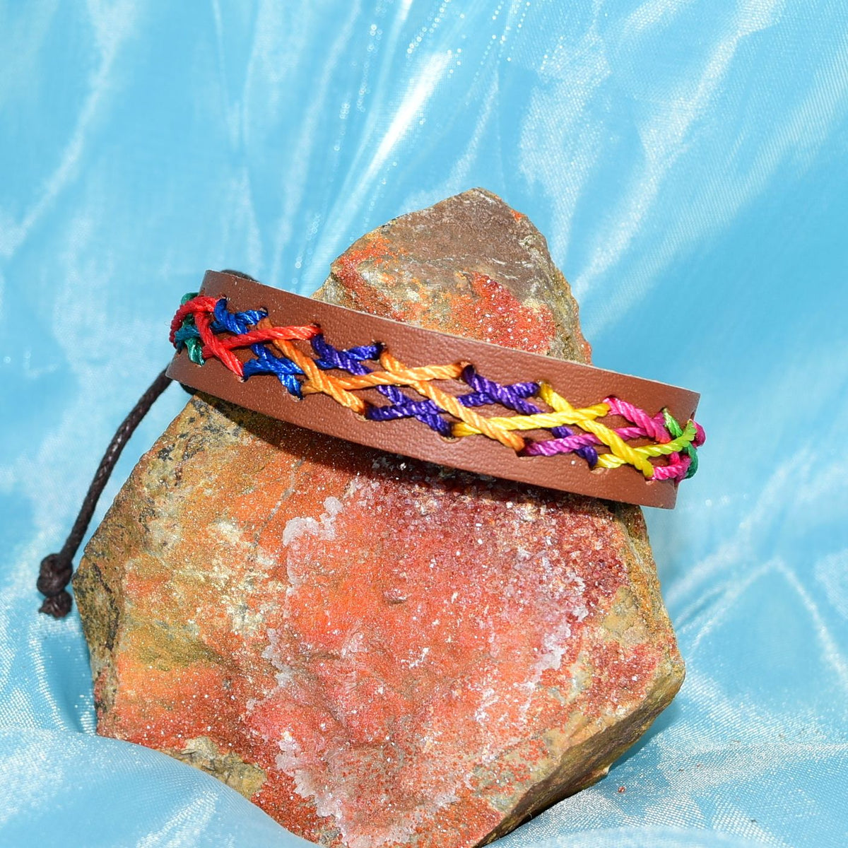 Caz Punch Cross Stitch Leather Bracelet Blue Purple Orange Gift Boxed