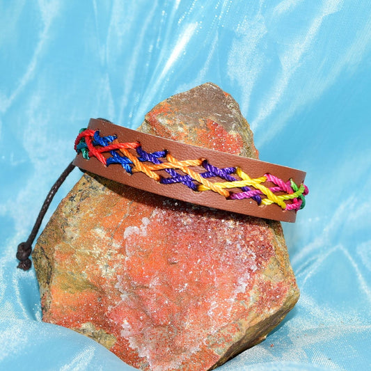 Caz Punch Cross Stitch Leather Bracelet Blue Purple Orange Gift Boxed