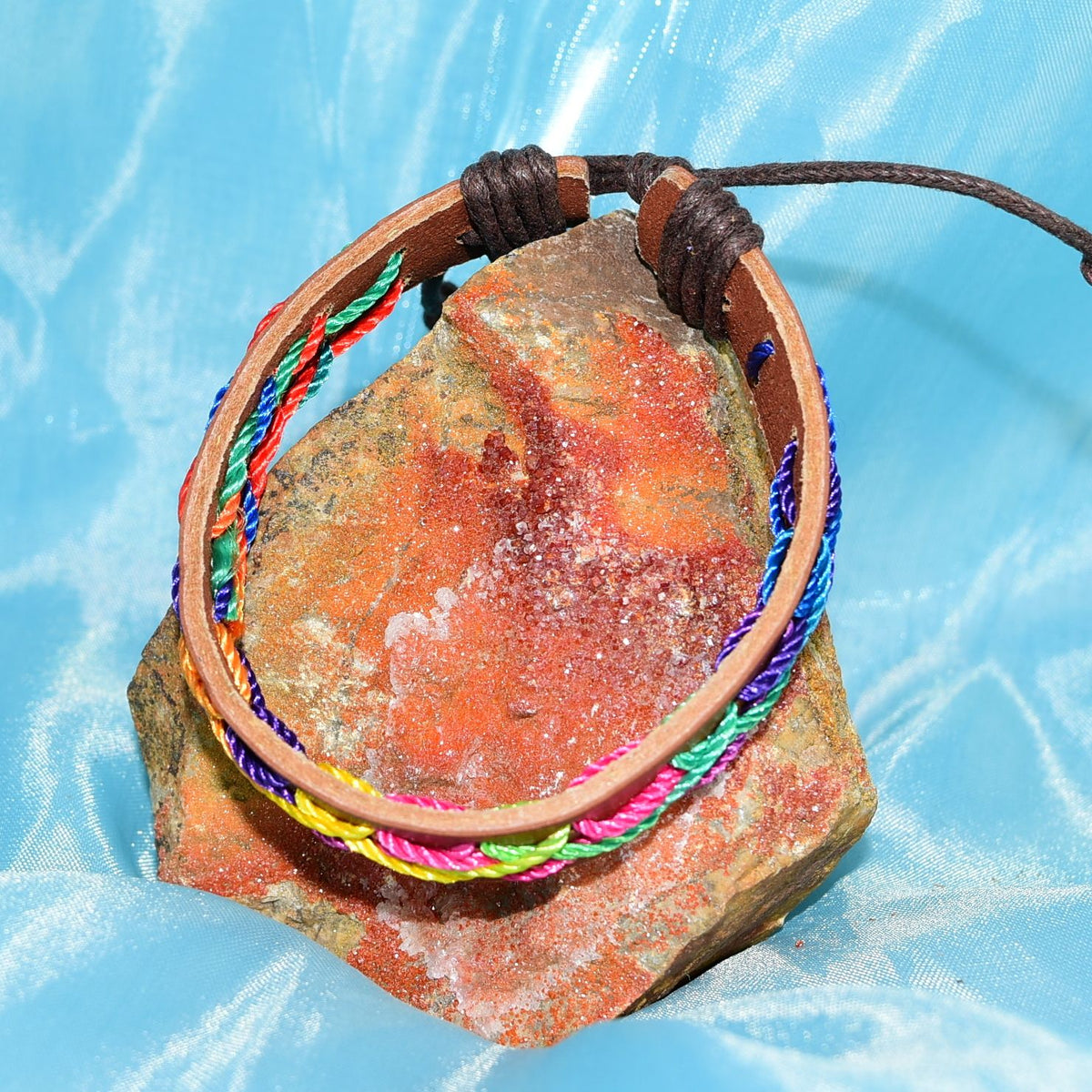 Caz Punch Cross Stitch Leather Bracelet Blue Purple Orange Gift Boxed