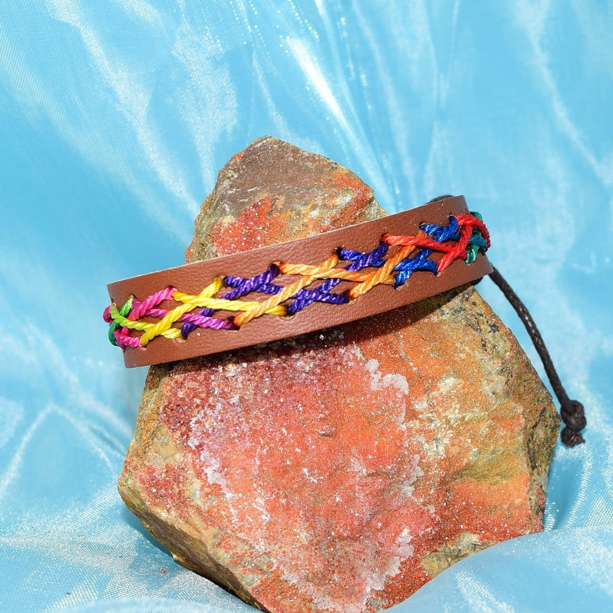 Caz Punch Cross Stitch Leather Bracelet Blue Purple Orange Gift Boxed