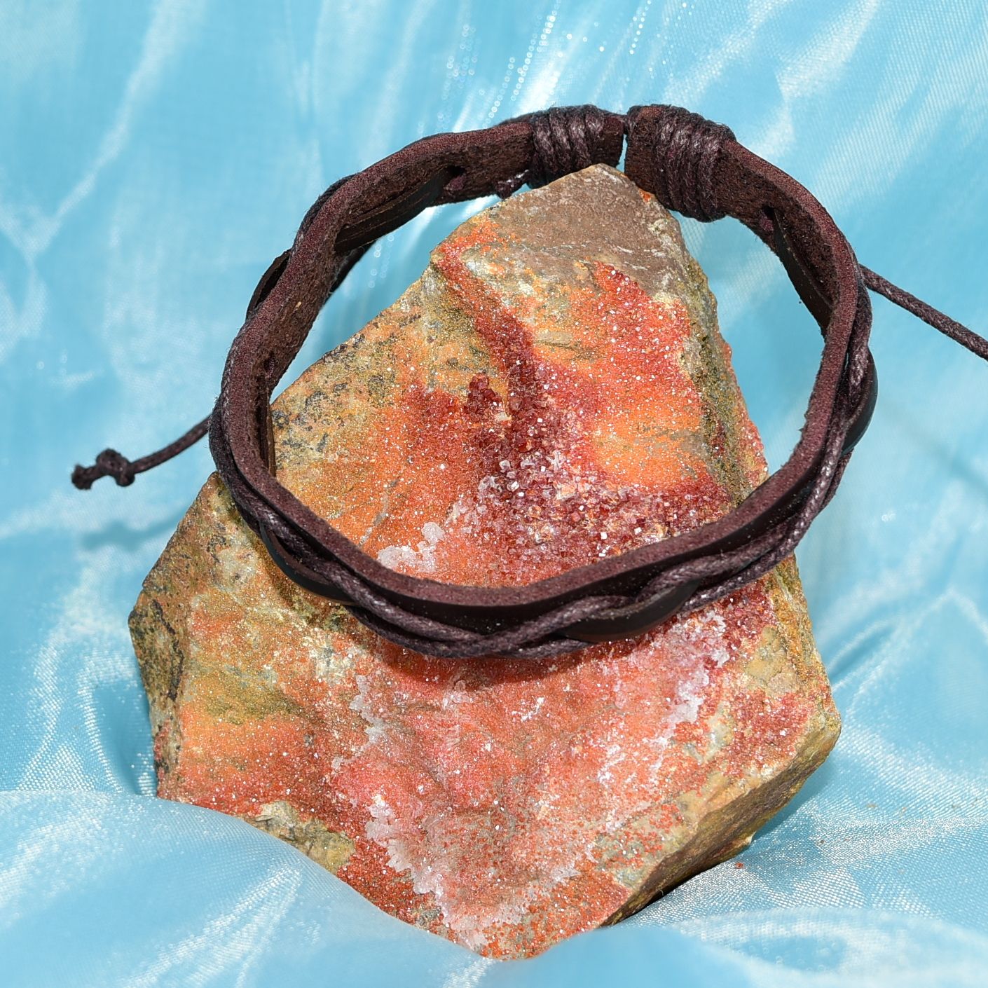 Malik Punch Weave Hemp Leather Bracelet Dark Brown Unisex Gift Packaged