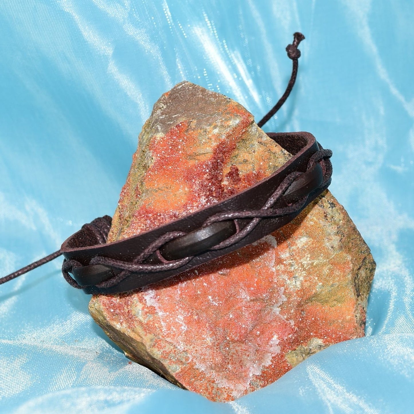 Malik Punch Weave Hemp Leather Bracelet Dark Brown Unisex Gift Packaged