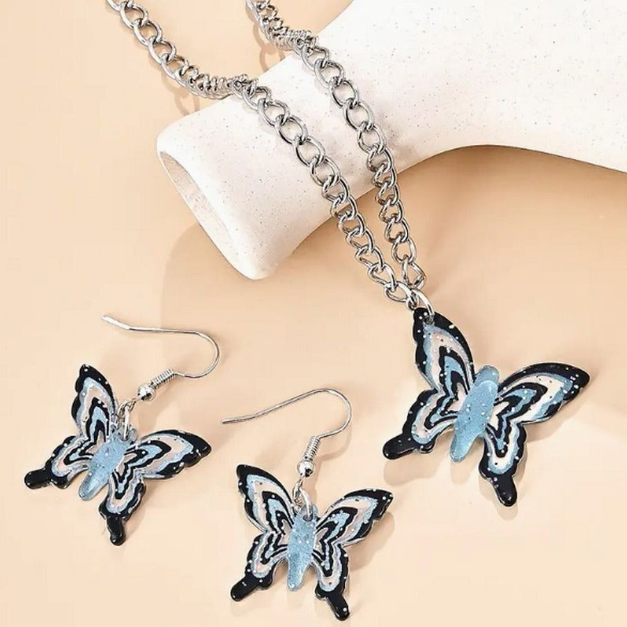 Lindy Jessa Colorful Black Butterfly Necklace Earrings Set Gift Packaged