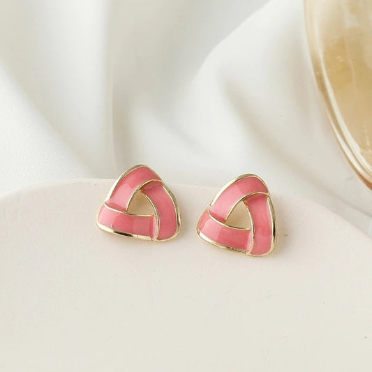 Aspen Artistic Sweet Pink Drip Spun Enamel Open Triangle Earrings Gift Packaged