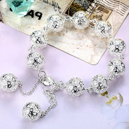 Elora Sphere Filigree Heart Ball Bead 925 Sterling Silver Bracelet