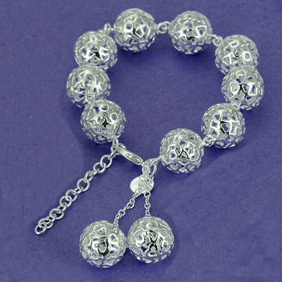 Elora Sphere Filigree Heart Ball Bead 925 Sterling Silver Bracelet