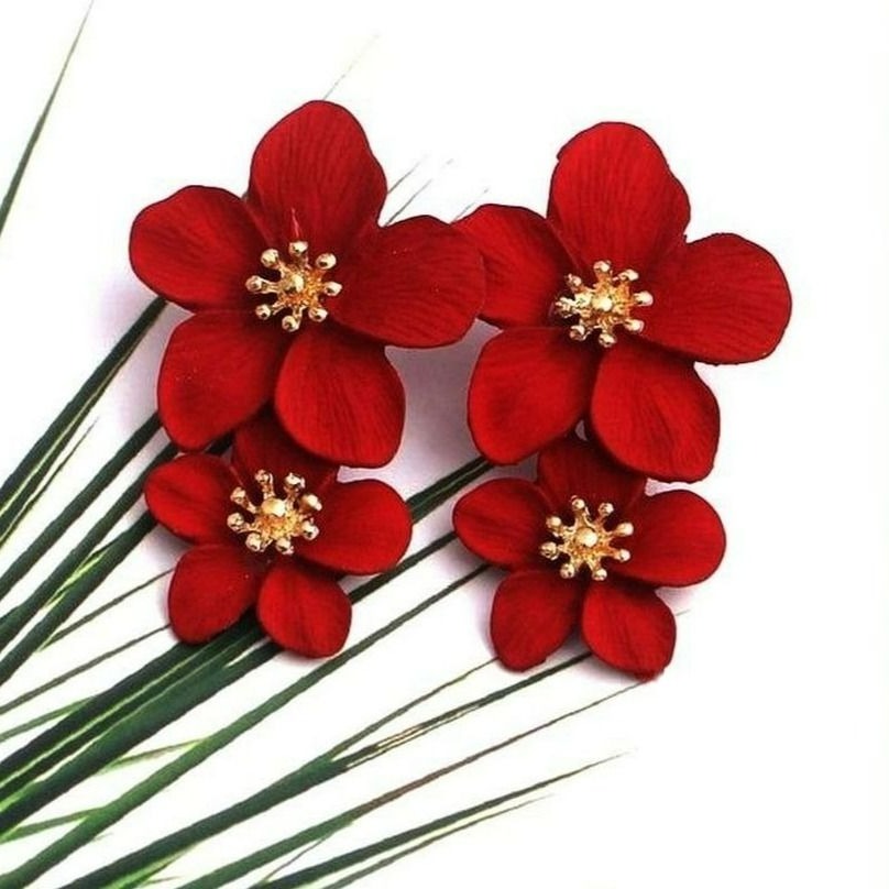Thalia Blooms Florets Wine Red Tiered Flower Earrings Gift Packaged