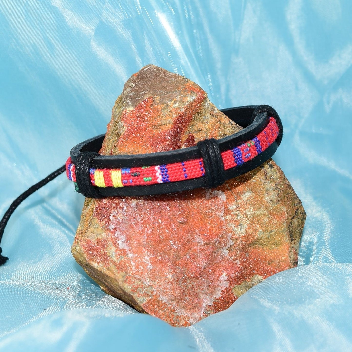 Azete Tapestry Sliding Tie Bracelet Black Red Multicolor Unisex Gift Boxed