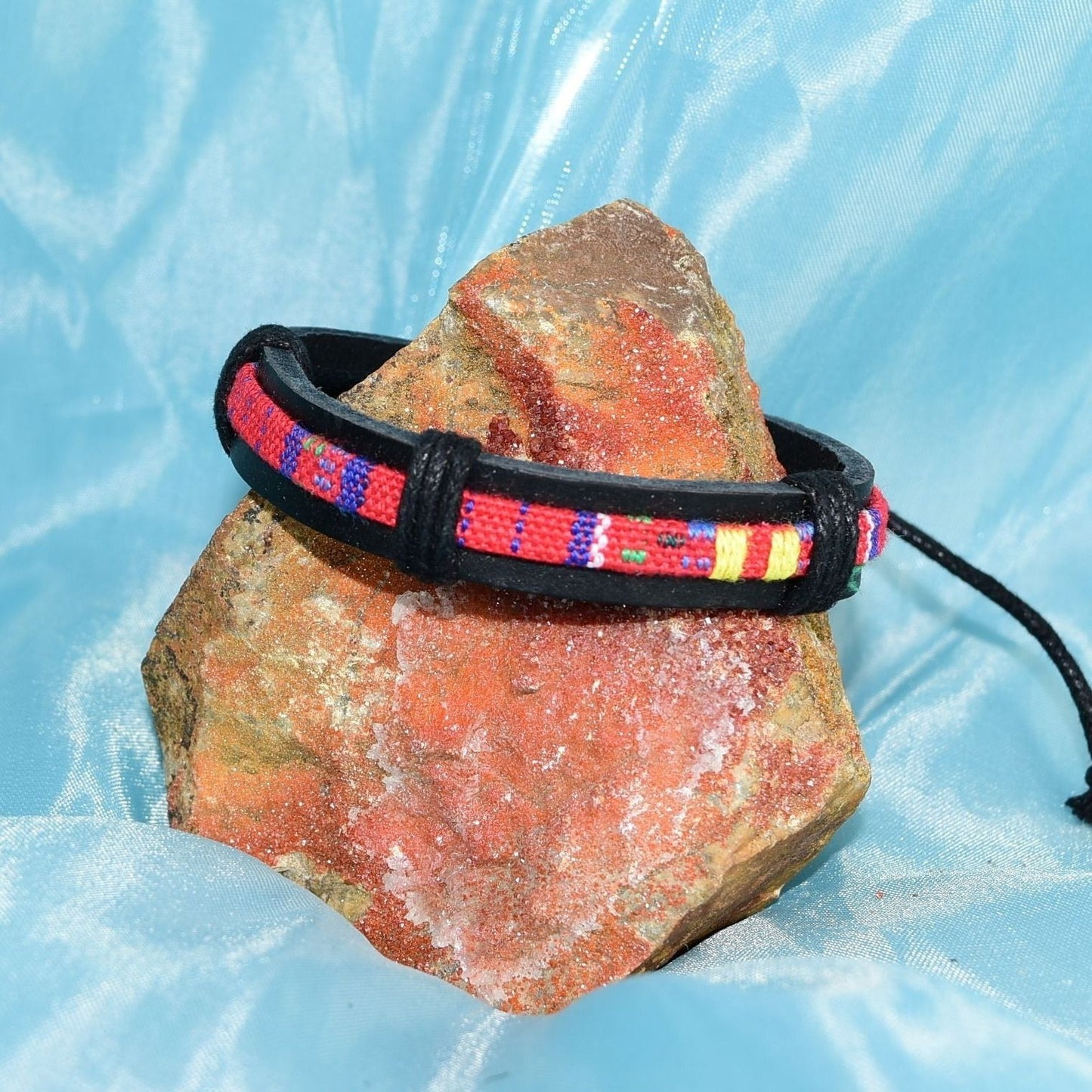 Azete Tapestry Sliding Tie Bracelet Black Red Multicolor Unisex Gift Boxed