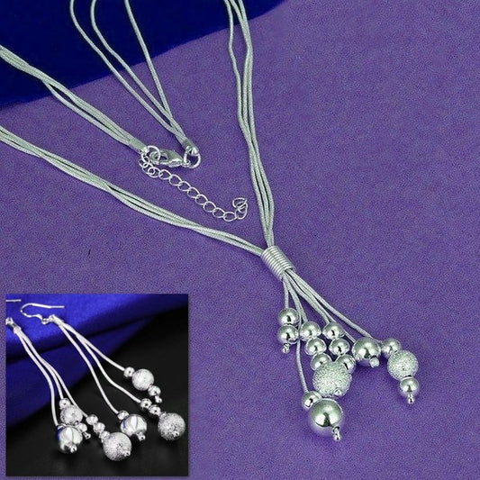 Giavanna Bouquet Multi Layer Sterling Silver Bead Necklace and Earrings Gift Set