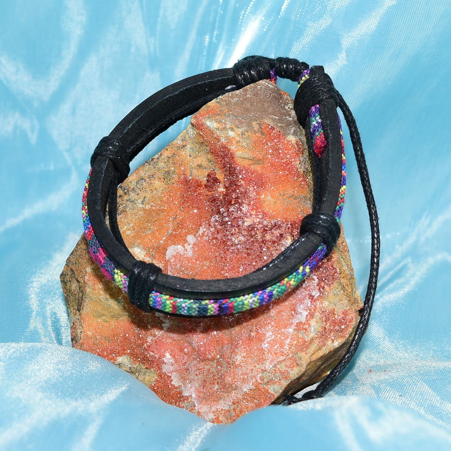 Azete Tapestry Sliding Tie Bracelet Black Pink Multicolor Unisex Gift Boxed