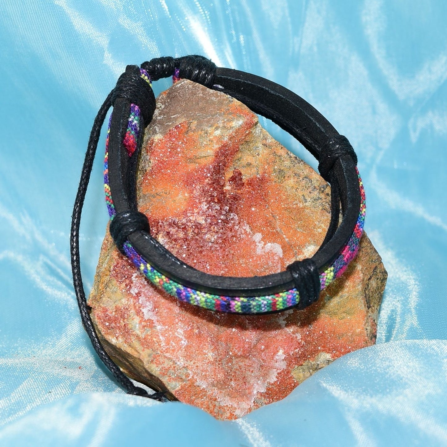 Azete Tapestry Sliding Tie Bracelet Black Pink Multicolor Unisex Gift Boxed