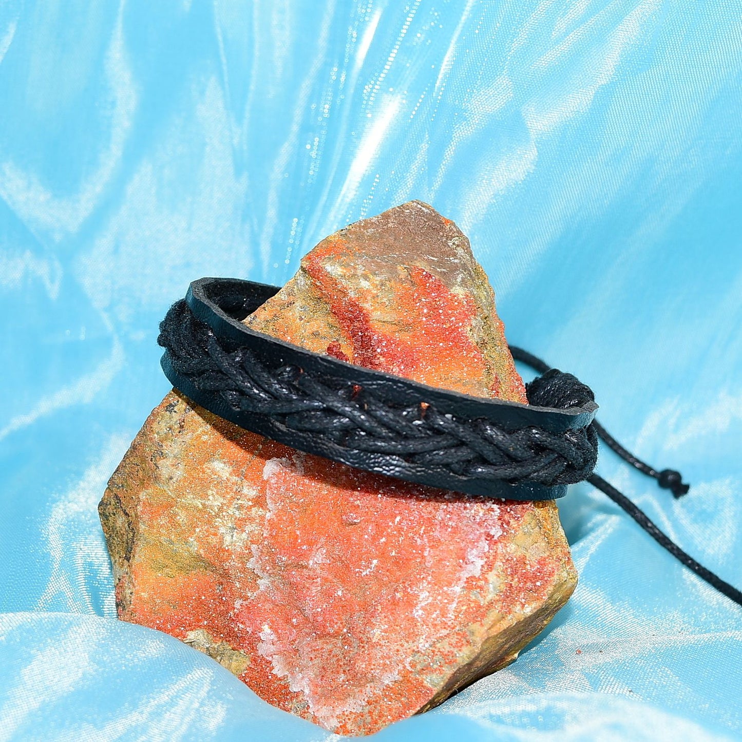 Caz Punch Cross Stitch Leather Bracelet Black on Black Gift Boxed