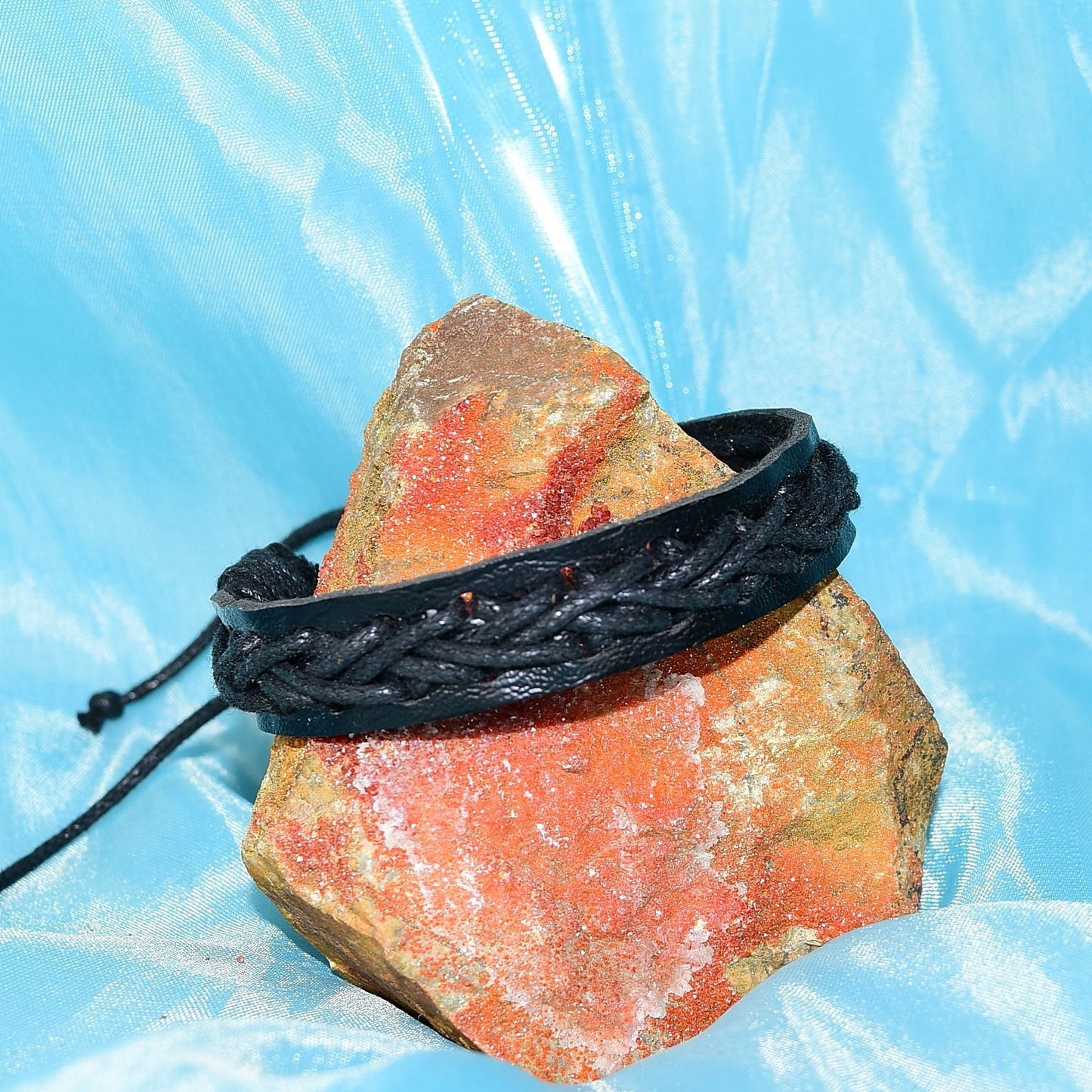 Caz Punch Cross Stitch Leather Bracelet Black on Black Gift Boxed